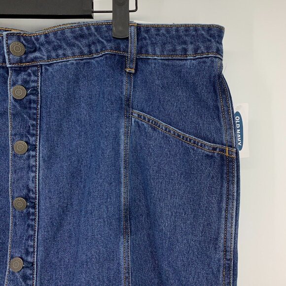 Old Navy Denim Skirt Button Front Midi Blue Jean High Waist NWT - Picture 5 of 13